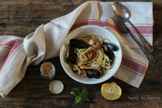 linguine cozze, gamberi e bergamotto