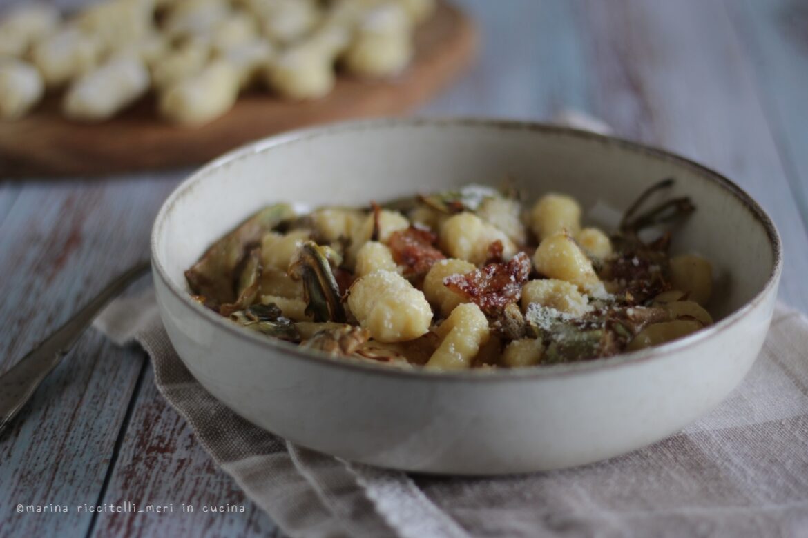 gnocchi senza glutine alla gricia e carciofi